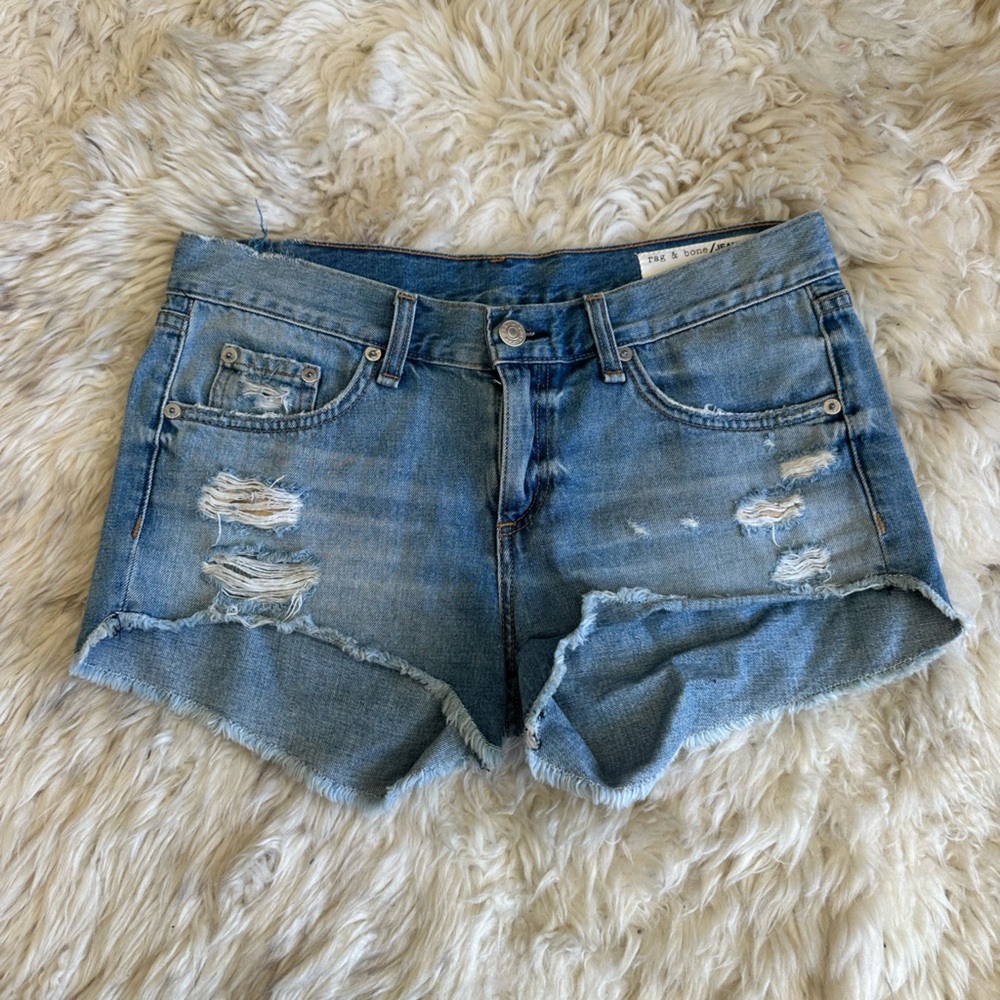 rag & bone Blue Distressed Jean Shorts